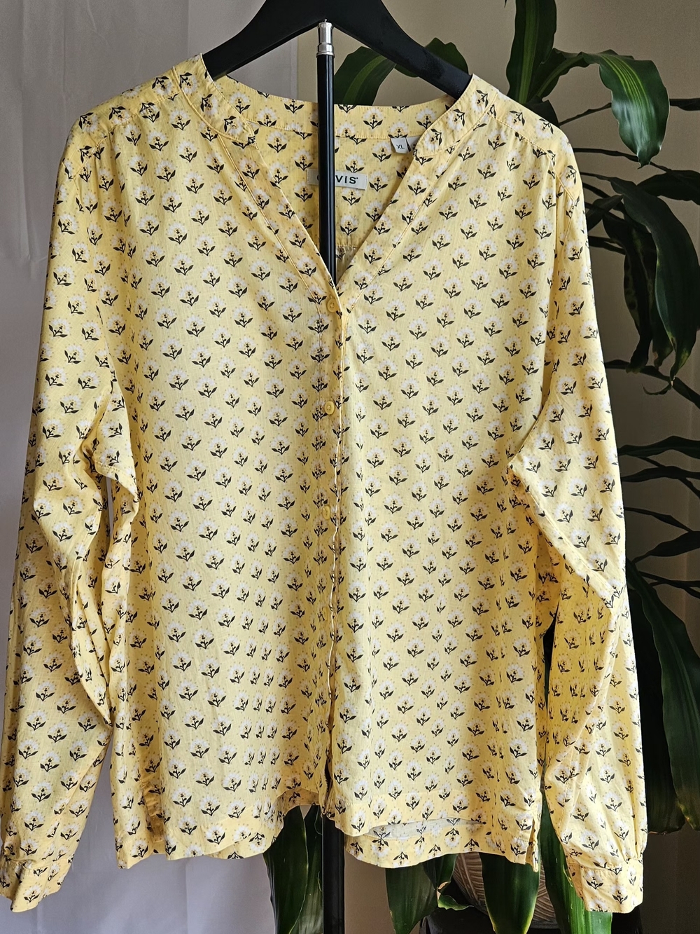 ​Orvis 100% Cotton Floral Block Print Blouse Yellow Casual Boho Size XL - Picture 2 of 14